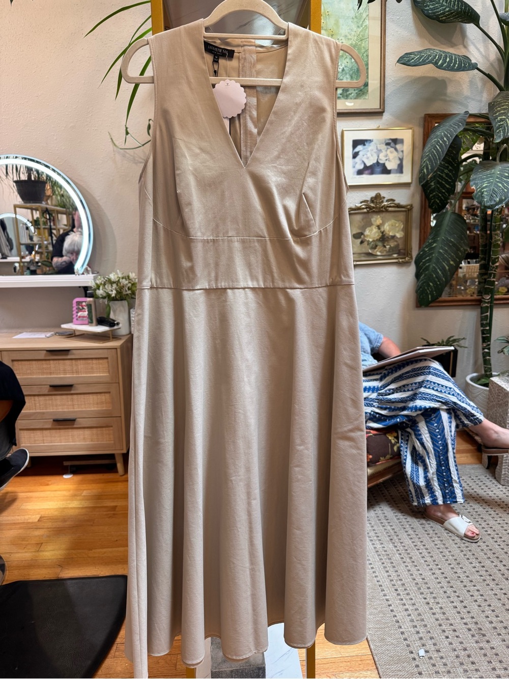 Lafayette 148 New York Sleeveless V-Neck Midi Dress in Taupe